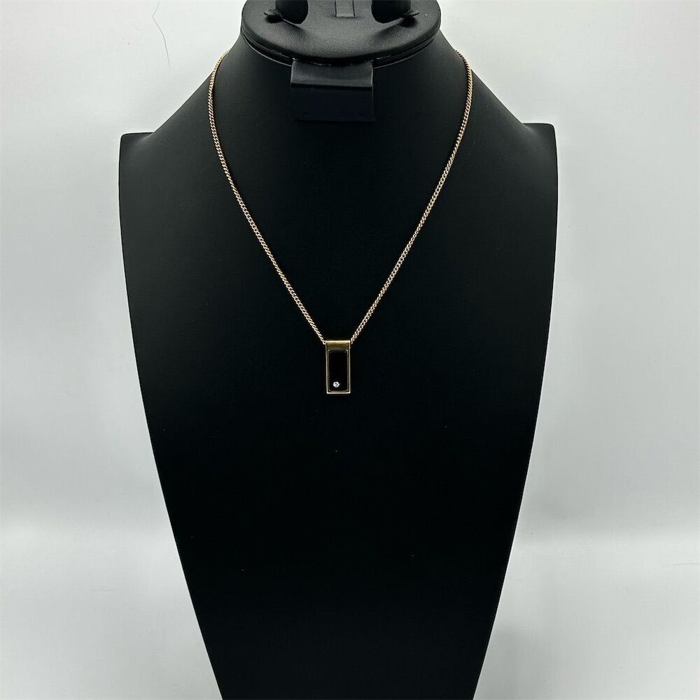 Vintage Avon Gold Tone & Black Rhinestone Pendant Necklace Adjustable